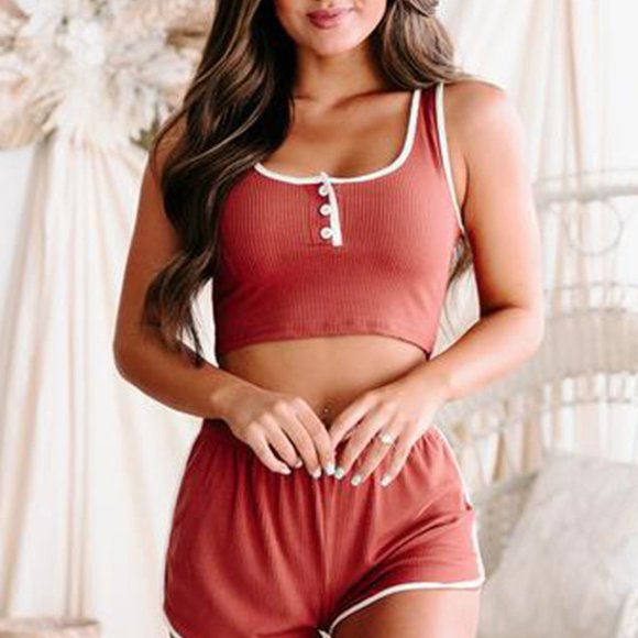 Restocked! Ribbed Crop Tank and High Waist Shorts Lounge Set - Picture 4 of 11